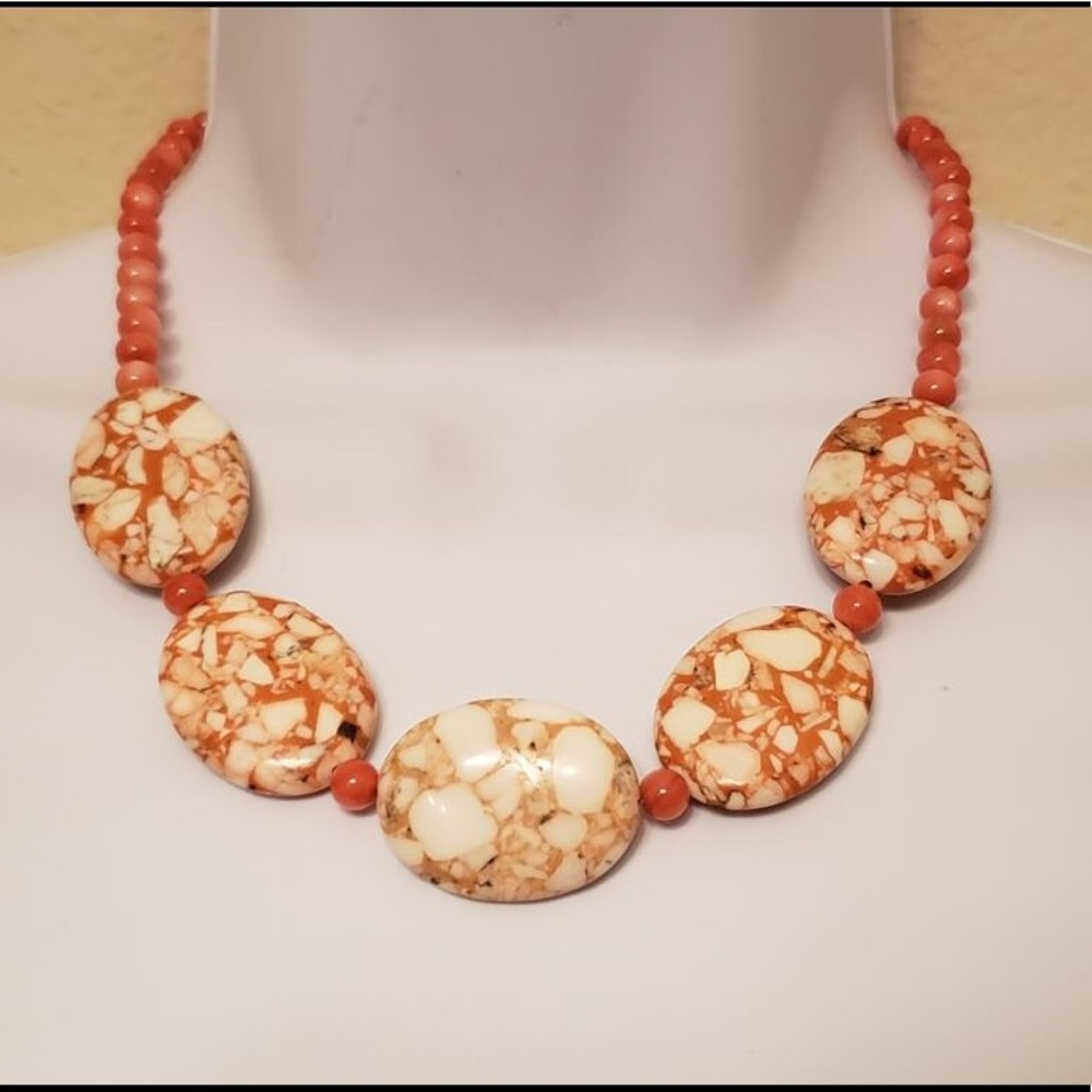 🌅 Coral Orange Beaded Stone Necklace